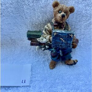 Boyd’s bear with computer and books in a sitting position